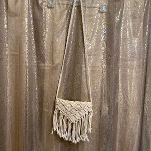 World Market Ivory Macramé Tassel Fringe Boho Crossbody Purse